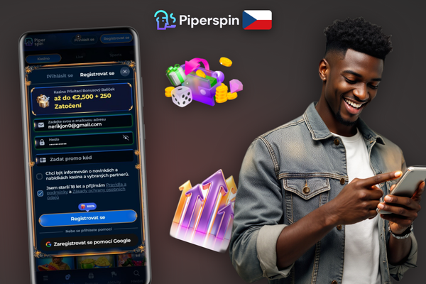 Mobilní obrazovka Piper Casino s polem pro promo kód a aktivací uvítacího balíčku po registraci