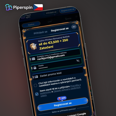 Způsob registrace v Piper Casino přes e-mail a heslo s ověřením e-mailové schránky